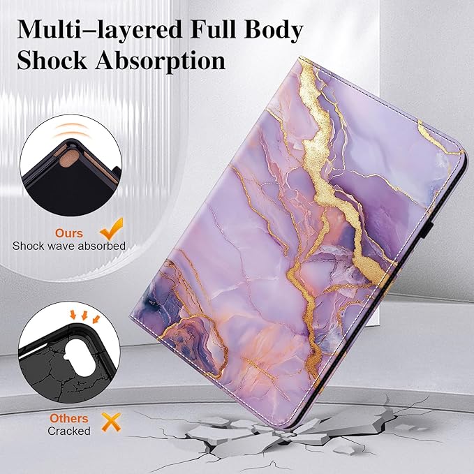 Case for iPad Pro 13 Inch (M5/M4) 2025/2024 Auto Wake/Sleep with Pencil Holder Multiangle Stand Wallet Design CoverPurple Marble