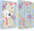 DONGKE for iPad 9th/8th/7th Generation Case 10.2 Inch (2021/2020/2019) [Auto Sleep/Wake &amp Pencil Holder] Clear Acrylic Back Trifold Stand Cover Blue Botanical Floral