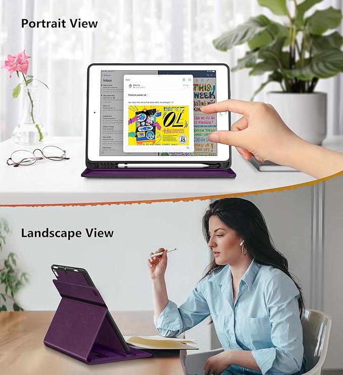 DTTO for iPad 6th / 5th Generation 9.7 Inch (2018/2017) iPad Air 2 / Air 1 Case 360 Degree Rotating Premium Leather Folio Stand Cover with Pencil Holder Purple