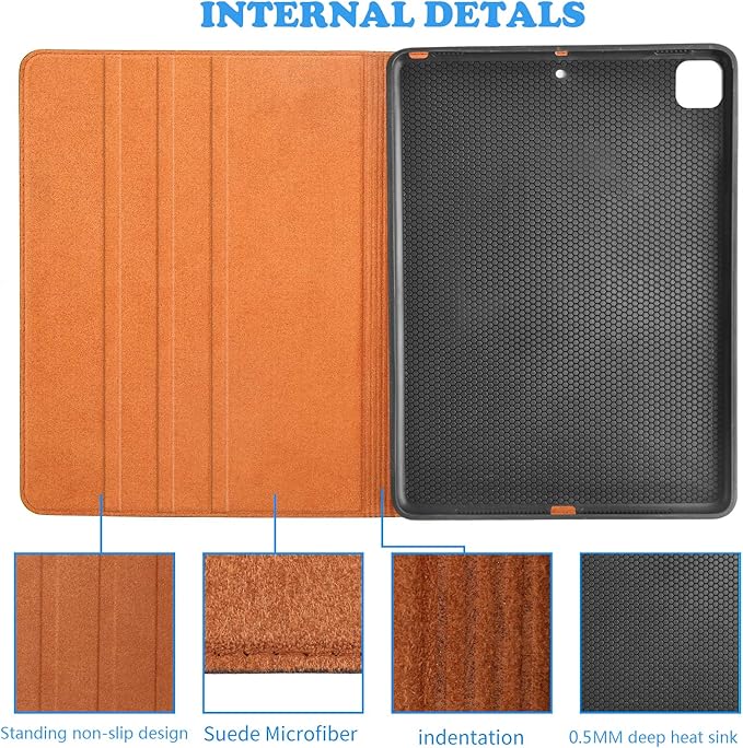 Gexmil Genuine Leather Case for iPad Pro 11 Inch (M5/M4) 2025/2024 with Adjustable StandProtective Shockproof Premium Leather Smart Folio Cover Auto Sleep/Wake Anti-Slip Flower Brown