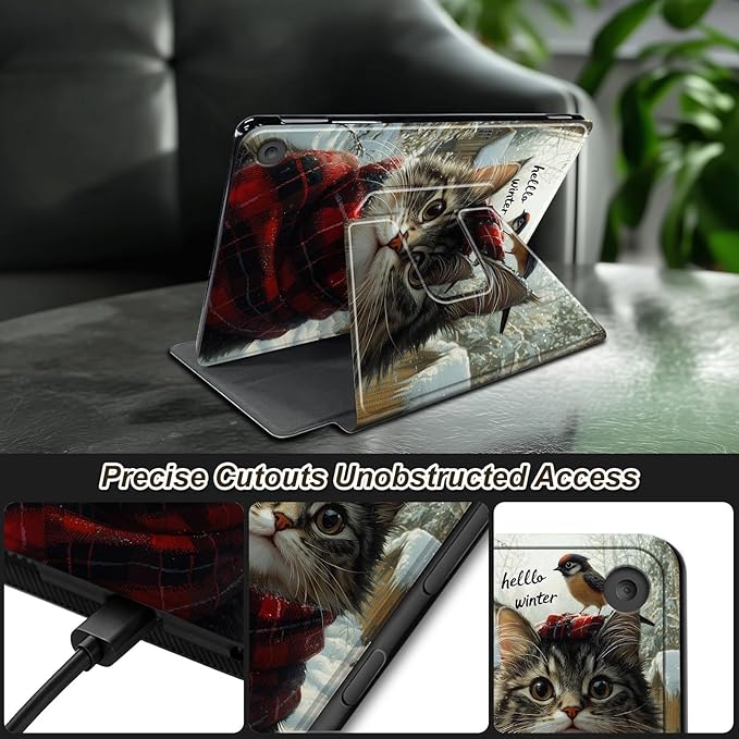 Case for Kindle Fire HD 10 &amp 10 Plus Tablet(13th/11th Gen 2023/2021 Release) 10.1 360 Degree Rotating Swivel Stand Flip Cover with Auto Sleep/Wake Hello Winter Cat