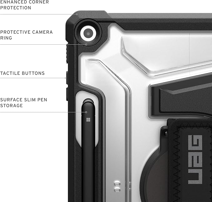URBAN ARMOR GEAR UAG Designed for Microsoft Surface Pro 1st Edition 12 Case - Rugged Protective Cover with Multi-Angle Built-in Kickstand Pen Holder Hand Strap &amp Shoulder Strap Plasma Ice/Black