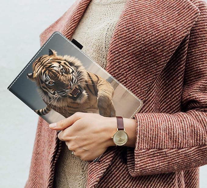 Case for Amazon Kindle Fire 7 Tablet (7 9th/7th Generation 2019/2017 Release) Slim PU Leather Cover with Card Slot &amp Auto Wake/Sleep Tiger
