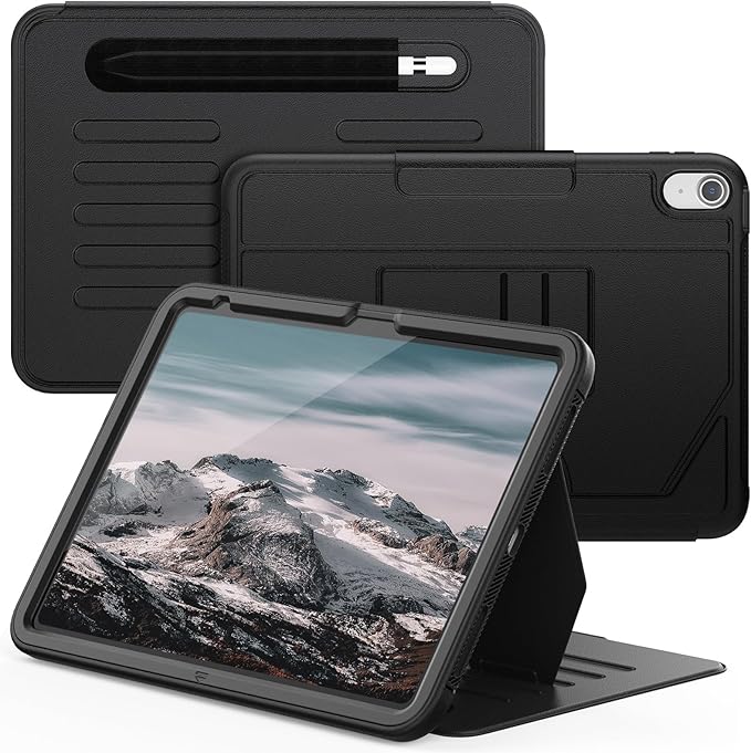 Case for iPad (A16) 11th/10th Generation 11''/10.9'' 2025/2022: Shockproof Protective Cover with Auto Wake/Sleep Strong Magnetic Multi-Angles Stand Pencil Holder Card Slot Black