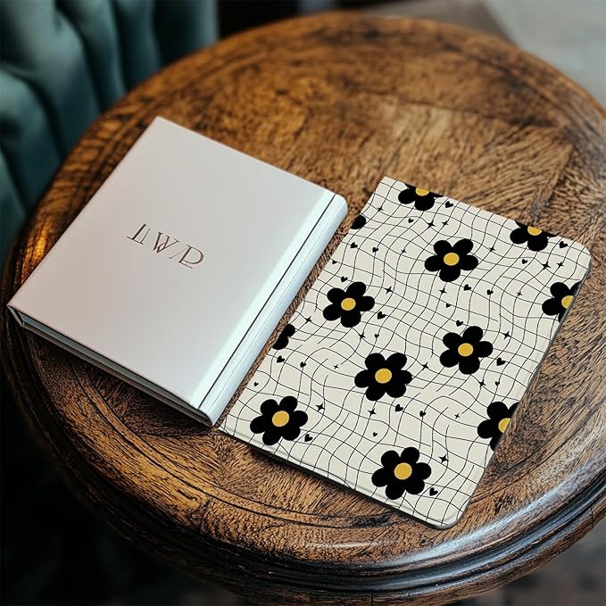 Cute Case for iPad Air 13 (M3) 2025/(M2) 2024/iPad Pro 12.9 2022/2021Abstract Line Flower Textured Folio Case with Pencil Holder Multi-Angle View Adjustable Stand Auto Wake/Sleep for Women