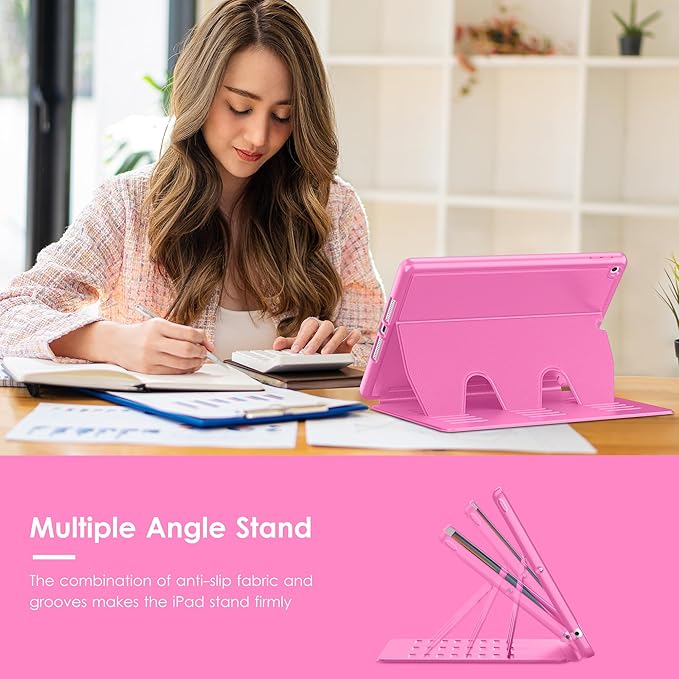 VIKESI Case for iPad 9th / 8th / 7th Generation 10.2 inch (2021/2020/2019 Released)Multiple Angles Magnetic Stand CoverShockproof BackPencil Holderand Auto Sleep/WakeRose