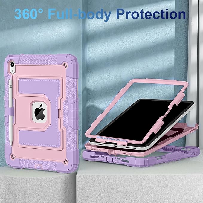 WESOROL Case for iPad A16 11th/10th Generation 2025/2022 with Pencil Holder Shoulder Strap iPad Case 10th Generation Shockproof Cover for iPad 11th/10th Gen CasesPurple Rose