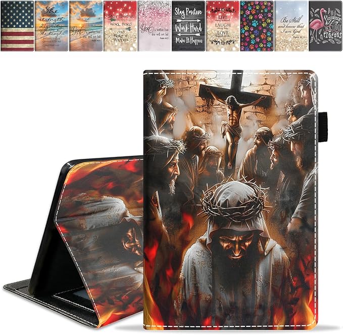 Case for Amazon Kindle Fire 7 Tablet (7 9th/7th Generation 2019/2017 Release) Slim PU Leather Cover with Card Slot &amp Auto Wake/Sleep Christian Disciples Jesus Cross