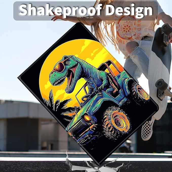 Case for Kindle Paperwhite 12th Generation 7 &amp Kindle ColorSoft Signature Edition PU Leather Protective Cover with Auto Sleep/Wake for Kindle Paperwhite 2024 – Dinosaur Driving A Car