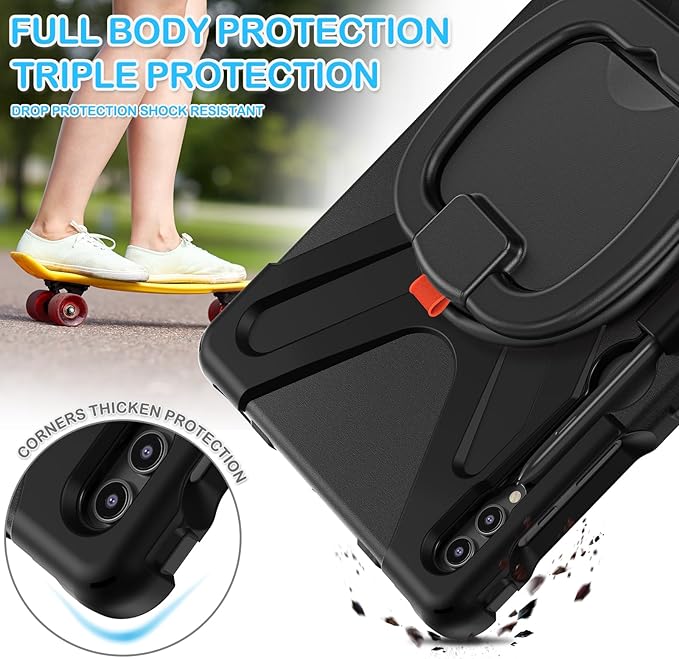 BATYUE Case for Samsung Galaxy Tab S10+ Plus /S9 FE+ Plus /S9+ Plus /S8+ Plus /S7+ Plus /S7 FE 5G 12.4 inch Shockproof Protective Tablet Case with Shoulder Strap Kickstand Black