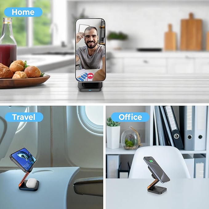 3 in 1 Charging Station for Apple Devices Magnetic Wireless Charger for iPhone 17/16/15/14/13/Air Pro/Max/Plus AirPods and Apple Watch Charging Foldable Travel Charger for Multiple Devices