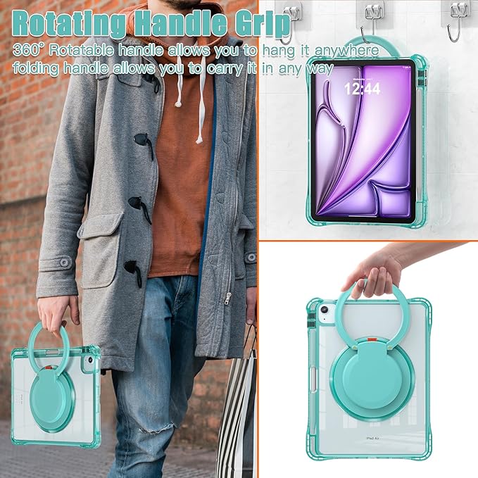 MEEgoodo Case for iPad Air 11 inch (M4) 2026/(M3) 2025/(M2) 2024&ampiPad Air 5th/4th Generation 10.9 inch 2022 2020Soft TPU Frame Tablet Cover with Rotating Stand/Clear Acrylic/Pencil HolderLight G