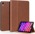 Genuine Leather Case for iPad mini 7/Mini 6 Generation(8.3 Inch 2021/2024)Vegetable Tanned Leather Smart Folio Cover for with Auto Wake/SleepAdjustable StandAnti Slip/FingerprintRedbrown