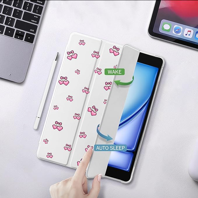 Idocolors Case for iPad 11 inch (A16 Chip) 2025 Generation 11th / iPad 10.9 inch 2022 10th Gen Built-in Pencil Holder with Soft TPU Shockproof Back Shell Auto Wake/Sleep Cherry-White