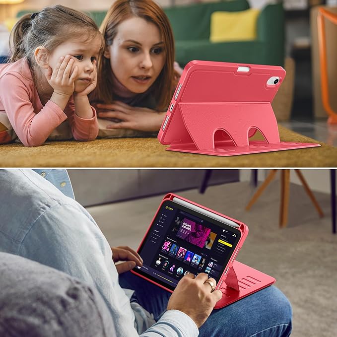 VIKESI Case for iPad iPad mini 7 (A17 Pro) and iPad mini 6Multiple Angles Magnetic Stand CoverShockproof Soft BackPencil Holderand Auto Sleep/WakeRed