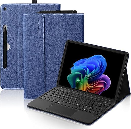 Akkerds Compatible with Microsoft Surface Pro 12 Case 2025 Multiple Viewing Angle Case with Slim Pen 2 Holder Business Portfolio Leather Type Cover Navyblue