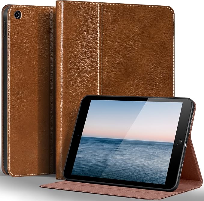 Gexmil Leather Case for iPad 10.2 Inch 9th/8th/7th Gen 2021/2020/2019Premium Cowhide Folio Cover with Auto Wake/SleepAdjustable Stand Anti FingerprintYellow Brown