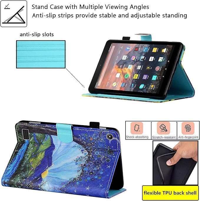 7 Kindle Fire 7 Case 9th/7th/5th Generation (2019/2017/2015 Release) with Stand Pencil Holder [Auto Wake/Sleep] Slim Smart Magnetic Folio PU Leather &amp TPU Back Cover Mountain Flower Tree