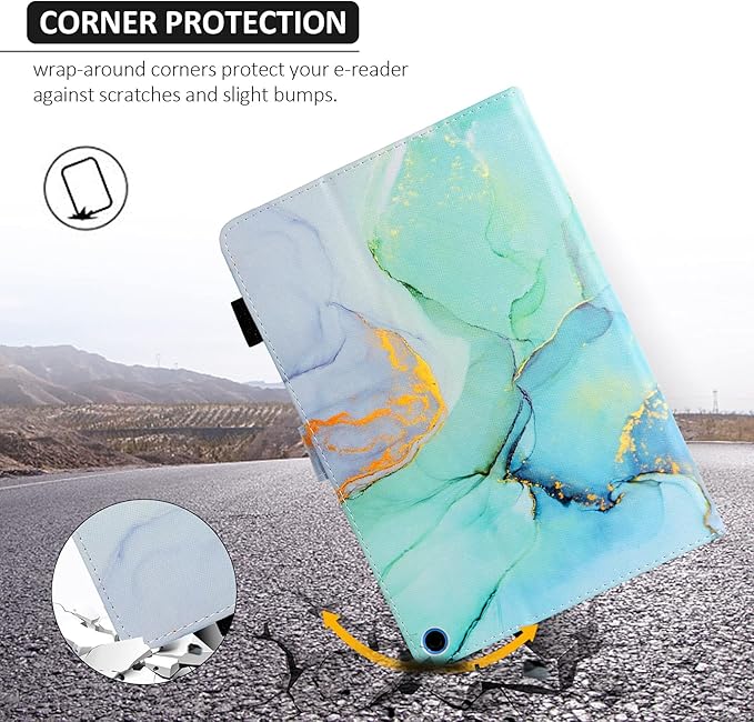 Dteck Case for All-New Fire HD 10 &amp HD 10 Plus Tablet (2021 Release 11th Generation) - Multi-Angle Folio Stand Premium Embossed Leather Protective Smart Cover with Auto Wake Sleep Green Marble