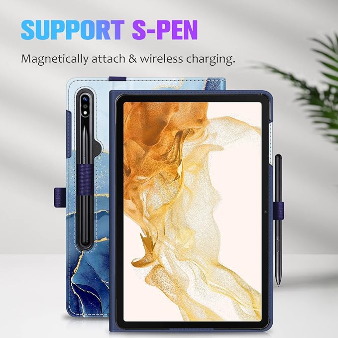 Fintie Case for Samsung Galaxy Tab S10+/ S9+/ S8+/ S7 FE/ S7+ 12.4 Inch Multi-Angle Viewing Protective Cover with Pocket Auto Sleep/Wake Ocean Marble