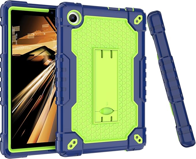 for TCL Tab 8 V/TCL AT&ampT Tab 8 SE (6048E) Tablet Case with Screen ProtectorSoft Silicone Rubber Heavy Duty Hybrid Had Back Shell Protection Build in Kickstand (Navy Blue/Green/2 PCS)