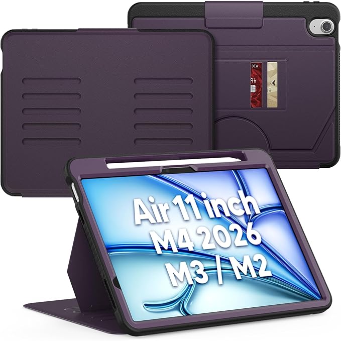 SEYMAC for iPad Air 11 inch Case M4/ M3/ M2 (2026/2025/ 2024) Full Protective Auto Sleep/Wake Strong Magnetic Cover with 5 Standing Angles and Pencil Holder Purple