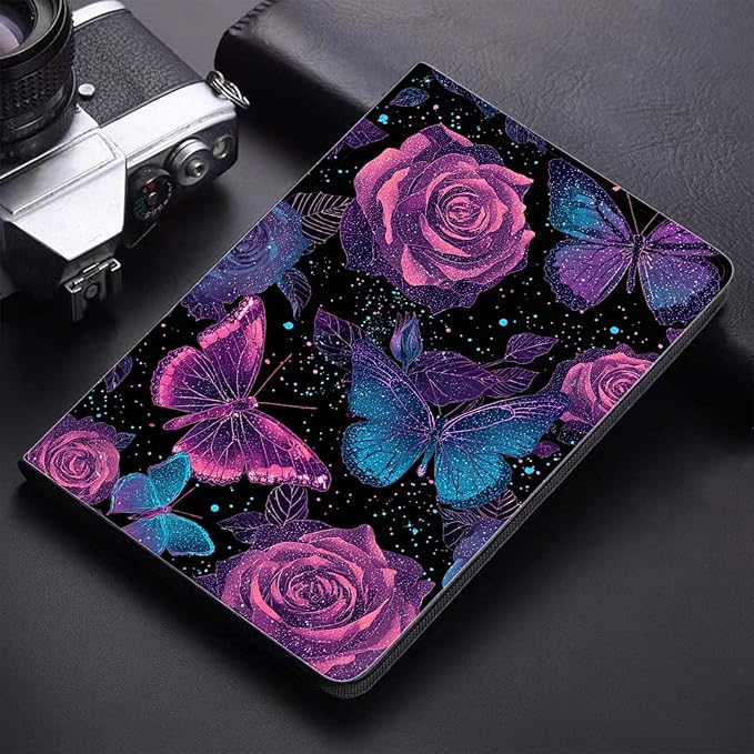 Case for Samsung Galaxy Tab A11+ / Tab A9+ 11 Inch 2025/2023Slim Protective LeatherAuto Wake/SleepAdjustable Viewing Angle Stand.Rose Butterfly