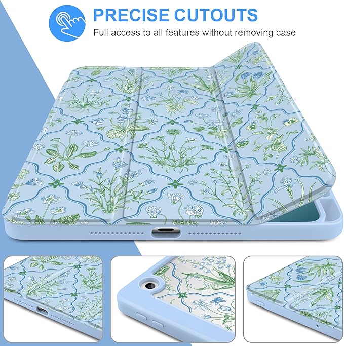 DONGKE for iPad 9th/8th/7th Generation Case 10.2 Inch (2021/2020/2019) [Auto Sleep/Wake &amp Pencil Holder] Clear Acrylic Back Trifold Stand Cover Lattice Floral