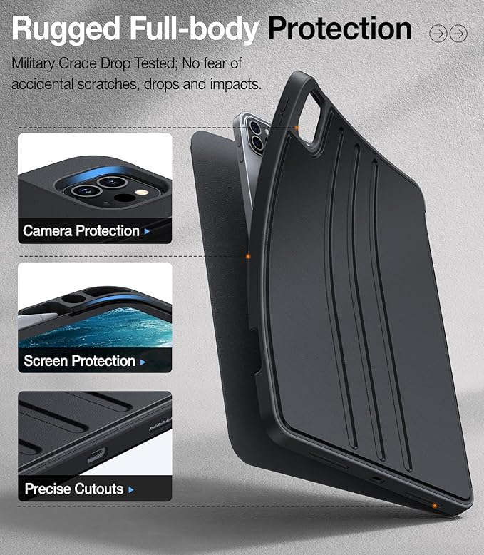 TORRAS for iPad Air 11 inch Case M2 2024 iPad Air 6th/ 5th / 4th Generation Case with Pencil Holder Auto Sleep/Wake Protective Leather Stand Cover Black