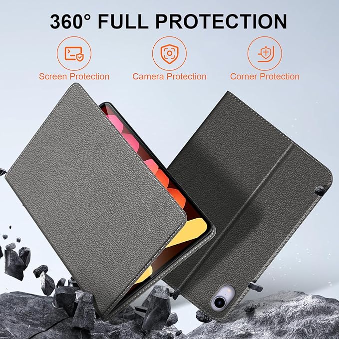 Case for iPad mini 7 (A17 Pro) 2024 iPad mini 6th Generation 2021 Leather Protective Shockproof Smart Cover Adjustable Stand - Auto Wake/Sleep and Multiple View Angles Dark Gray