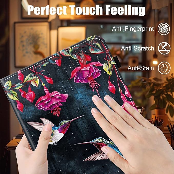 Case for iPad 9th Generation/iPad 8/iPad 7 iPad 10.2 2021 2020 2019/iPad Air 10.5/iPad Pro 10.5Card Slot PU Leather TPU Case Pen Holder Auto Wake SleepFlower Hummingbird