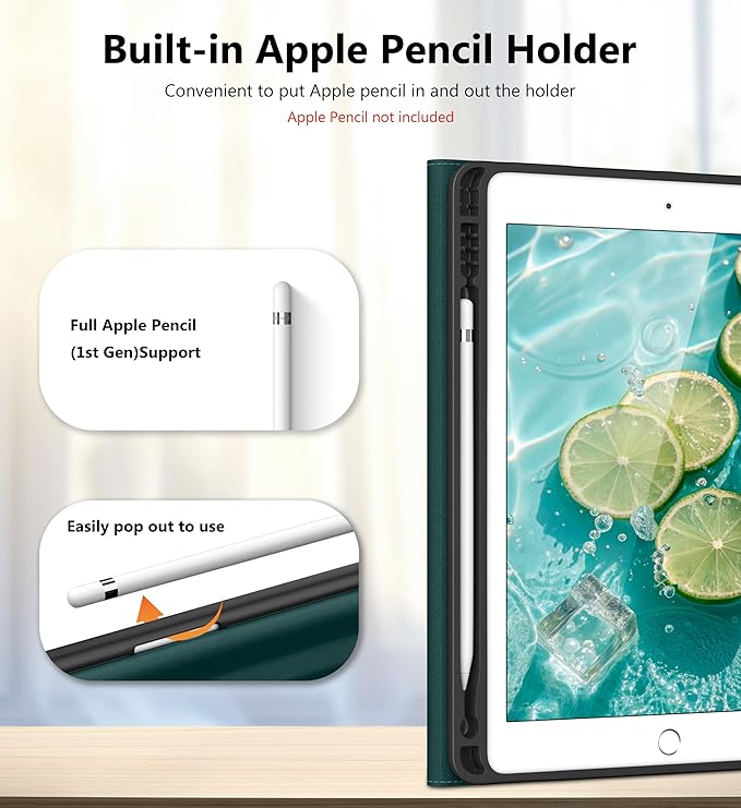 DTTO for iPad 6th / 5th Generation 9.7 Inch (2018/2017) iPad Air 2 / Air 1 Case 360 Degree Rotating Premium Leather Folio Stand Cover with Pencil Holder Green
