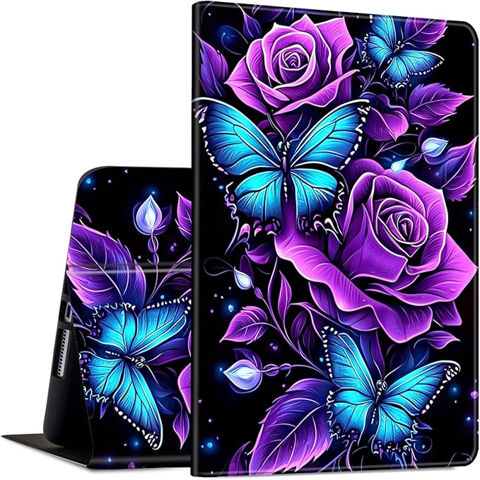 Slim Case for Samsung Galaxy Tab A9+ / A9 Plus 11 2023 (SM-X210/X216/X218) Lightweight PU Leather Multi-Angle Viewing Smart Stand Shell Cover with Auto Wake/Sleep Purple Rose Butterfly