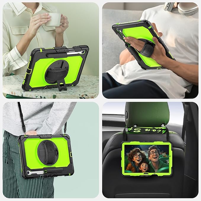 SEYMAC Case for Samsung Galaxy Tab S11 5G 2025 11 Inch Heavy Duty Shockproof Protective Case with Screen Protector 360° Rotating Stand Hand/Shoulder Strap and Pen Holder Green