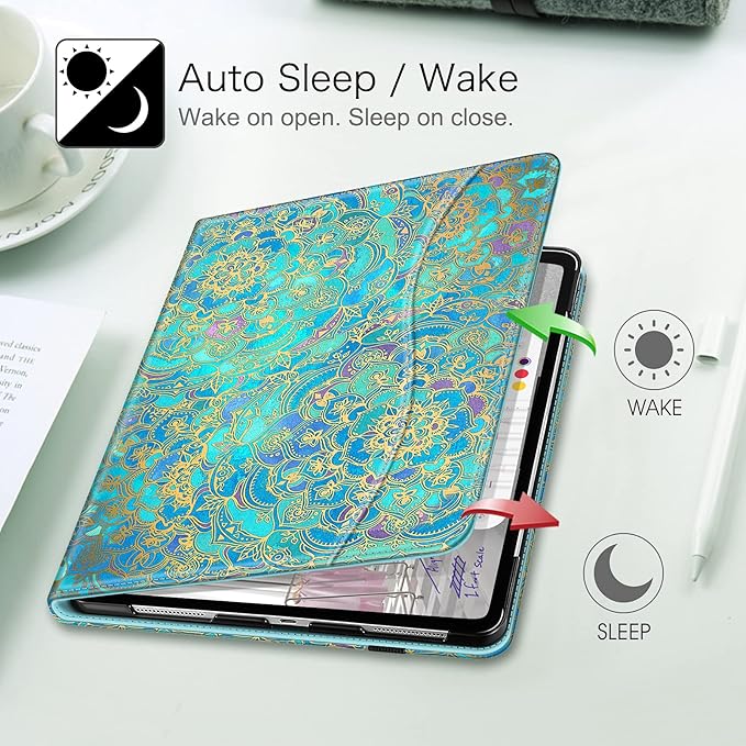 Fintie Folio Case for iPad Pro 12.9 6th Generation 2022 Multi-Angle Smart Stand Cover w/Pencil Holder &amp Pocket Also Fit iPad Pro 12.9 2021 5th &amp 2020 4th &amp 2018 3rd Gen Shades of Blue