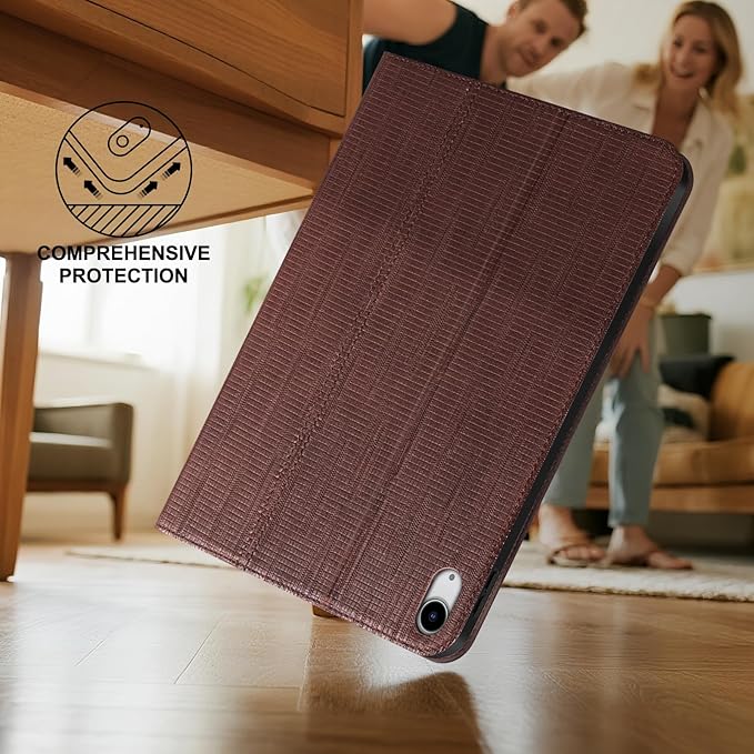Leather Case for iPad (A16) 11th Gen. 2025 11 Inch iPad 10th Gen.2022 10.9 Inch Full Grain Leather Cover with Auto Sleep/Wake Anti Slip Brown Hole