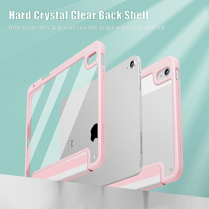 Tuiklol Case for iPad 11 inch (A16 Chip) 2025 Gen 11th / iPad 10.9 inch 2022 10th Gen Buit in Pencil Holder with Shockproof Cover Clear Transparent Back Shell Auto Wake/SleepPink Striped