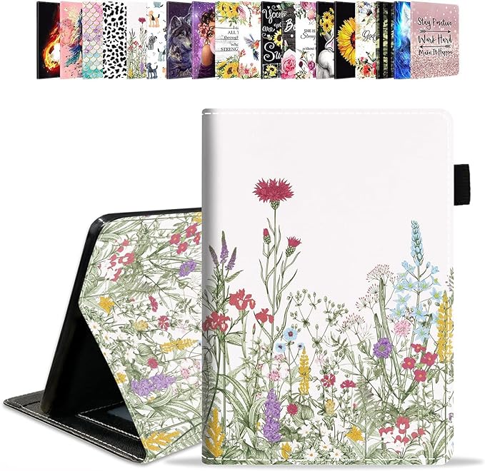 Case for Amazon Kindle Fire HD 10 &amp 10 Plus Tablet 10.1 (13th/11th Generation 2023/2021 Release) - PU Leather Folio Case with Smart Auto Wake/Sleep Colorful Floral Green Leaf