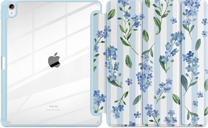Blue Watercolor Flowers&Stripes