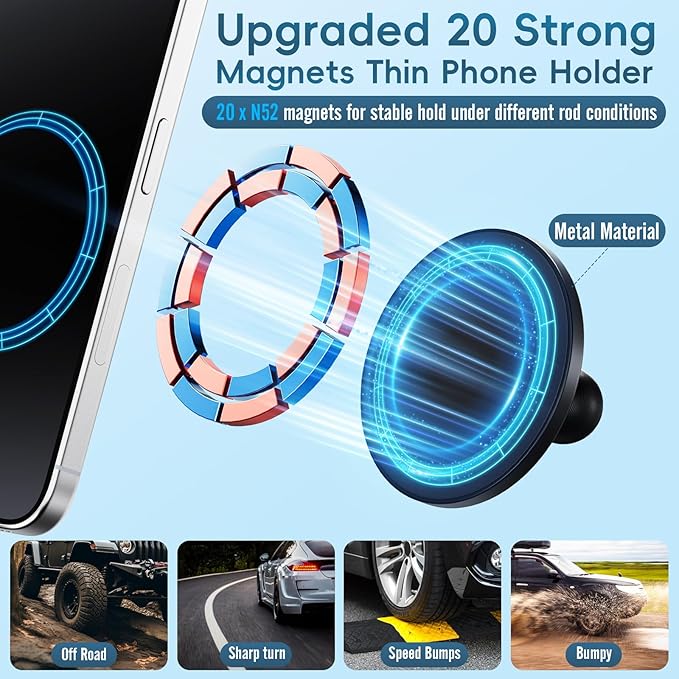 Upgraded Vent Magnetic Phone Mount for Jeep Wrangler JL 2018-2023Gladiator JT 2020-2023 Air Vent Mounting Cell Phone Cradles 360° Rotation 20x Super Strong Magnet Phone Holder Fit for All Smartphone