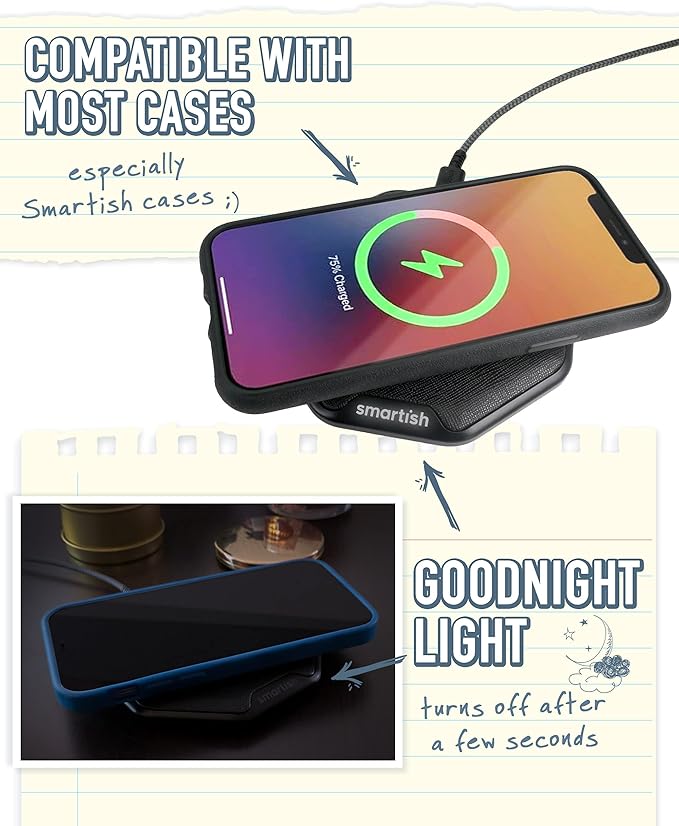 Smartish Fast Wireless Charger - Charge Island - Qi-Certified 15W Universal Charging Pad [Textured &amp Non-Slip] for iPhone Samsung Galaxy AirPods Pro Qi-Enabled Devices - Black Tie Affair