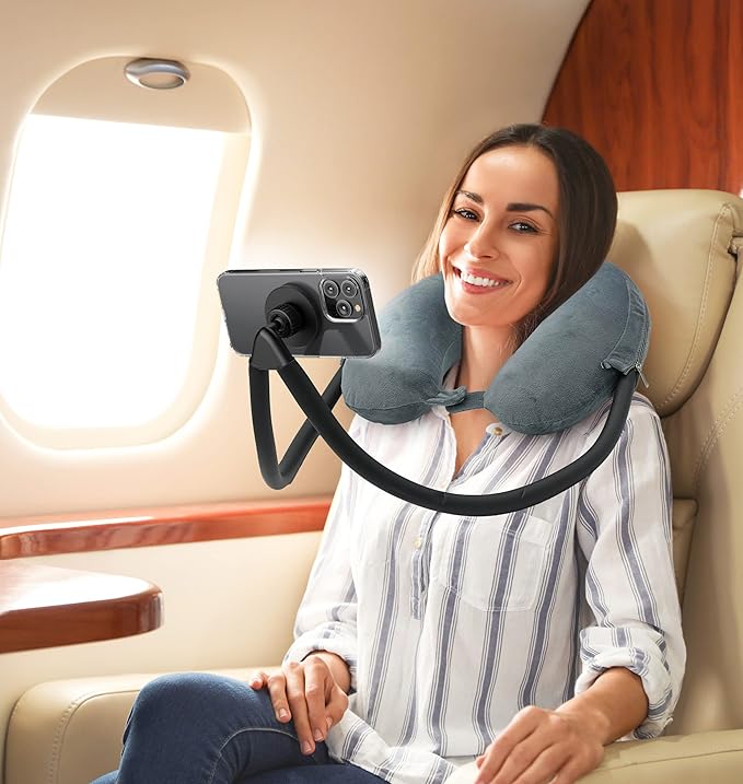 ENCASED Neck Pillow Phone Holder for iPhone - Magnetic Gooseneck Arm Perfect for Laying in Bed/Car/Couch or Travel - Ultra Comfortable Memory Foam for Kids and Adults (Compatible with MagSafe)