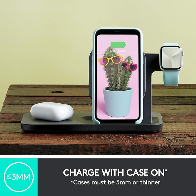 Logitech Powered 10W Wireless Charging 3-in-1 Dock Graphite for iPhone 11 Pro Max/11 Pro/11/XS Max/XS/XR/X Apple Watch 5/4/3/2/1 Airpods Pro Airpods 2 Airpods 1 and Other qi-Enabled Devices