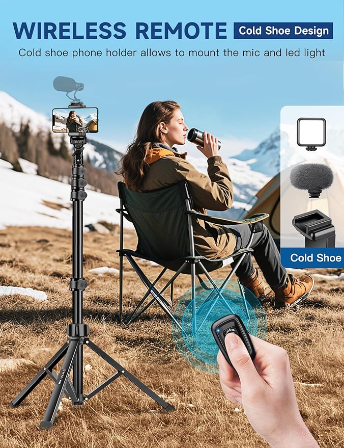 Phone Tripod Stand 85 Tall Cellphone Tripod for iPhone with Gooseneck Remote Flexible Portable Phone Stand for Recording Compatible with iPhone 14 13 12 pro Android Camera