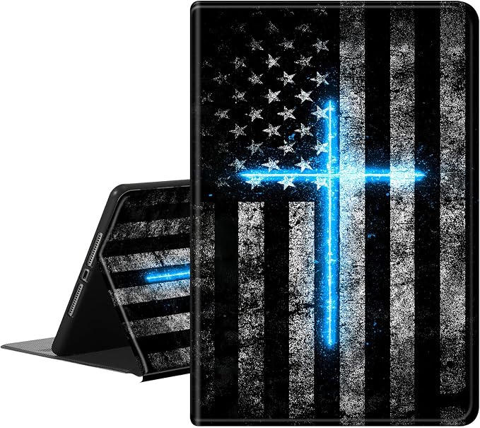 Blue Neon Cross American Flag