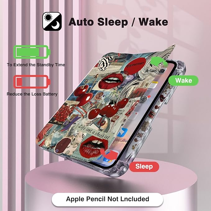 Y2K Retro Red Vintage Cherry Case for iPad mini 6/7 (8.3) Cover with Pencil Holder DIY Stickers Tri-Fold Stand Auto Wake/Sleep for Girls