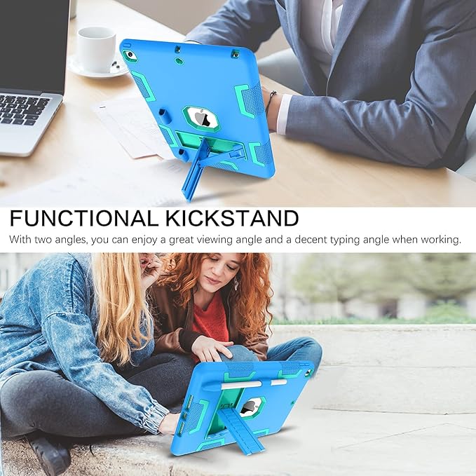 BENTOBEN Case for iPad 9th/8th/7th Gen Blue/Green 3 in 1 Heavy Duty Rugged Shockproof Protective Cover with Stand Pen Holder