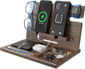 BarvA Two Phone Docking Station | Night Stand Desk Organizer | Wood Nightstand Organizer | Tablet Smart Watch Earbuds Charging Station | Upgraded Dresser Phone Stand | Bed Room Decor Gifts for Men