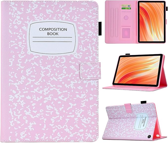 Cute Case For All-New Amazon Kindle Fire HD 10&amp10 Plus Tablet(13th/11th Generation2023/2021 Release)10.1PU Leather Slim Folding Stand Cover with Pocket Auto Wake/SleepPink Composition Book