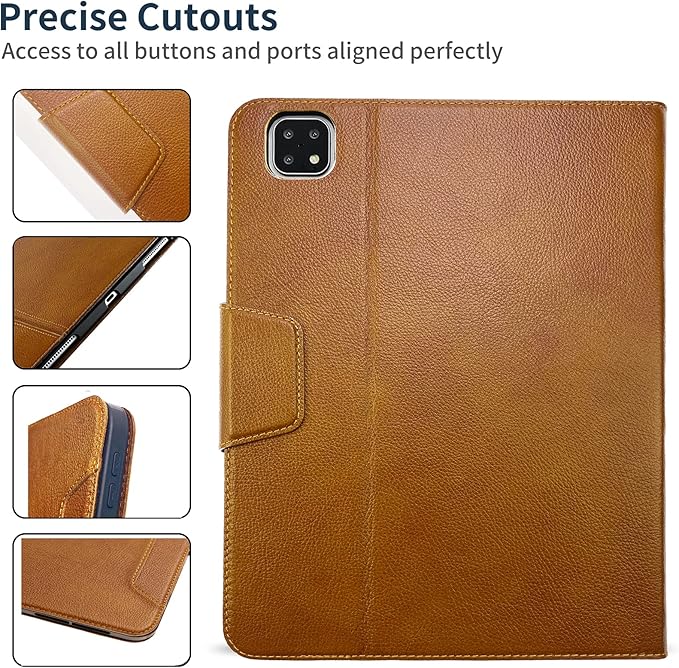Gexmil Case for iPad Pro 11 Inch4th/3rd/2nd/1st Generation(2022/2021/2020/2018) Genuine Leather Cover with Pencil HolderCowhide Folio CoverAuto Sleep/Wake Magnetic ClosureBrown